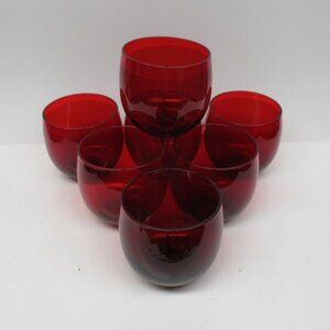 7 - Anchor Hocking Ruby Red ROLY POLY 3 Inch Punch Cups or Tumblers